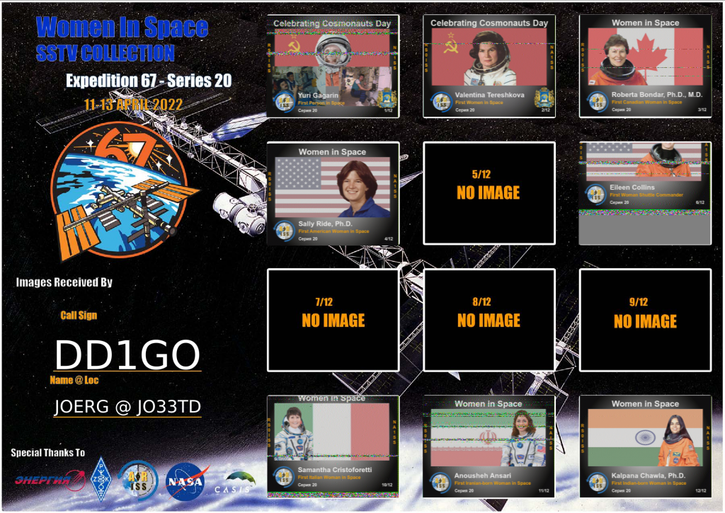 ARISS SSTV AwardExpedition 67 - ARISS Series 20 COSMONAUTICS DAY AND WOMEN IN SPACE 2022