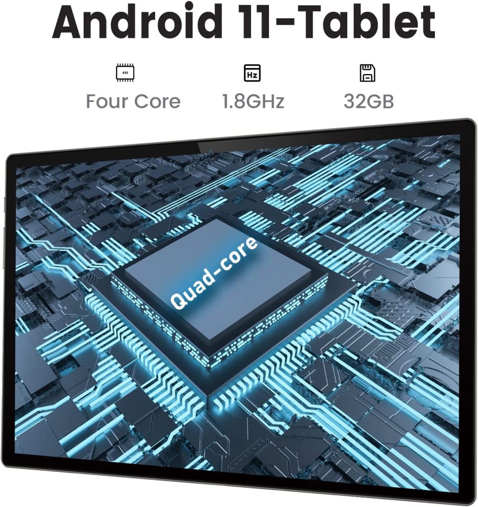 Tablet 10 Zoll Android 11, Phone Tab Mit SIM 4G LTE Quad-Core-Prozessor, 3GB+32GB ROM, 1280 x 800 HD IPS, 5MP + 8MP Kamera, 6000 mAh WiFi, GPS, Type-C 