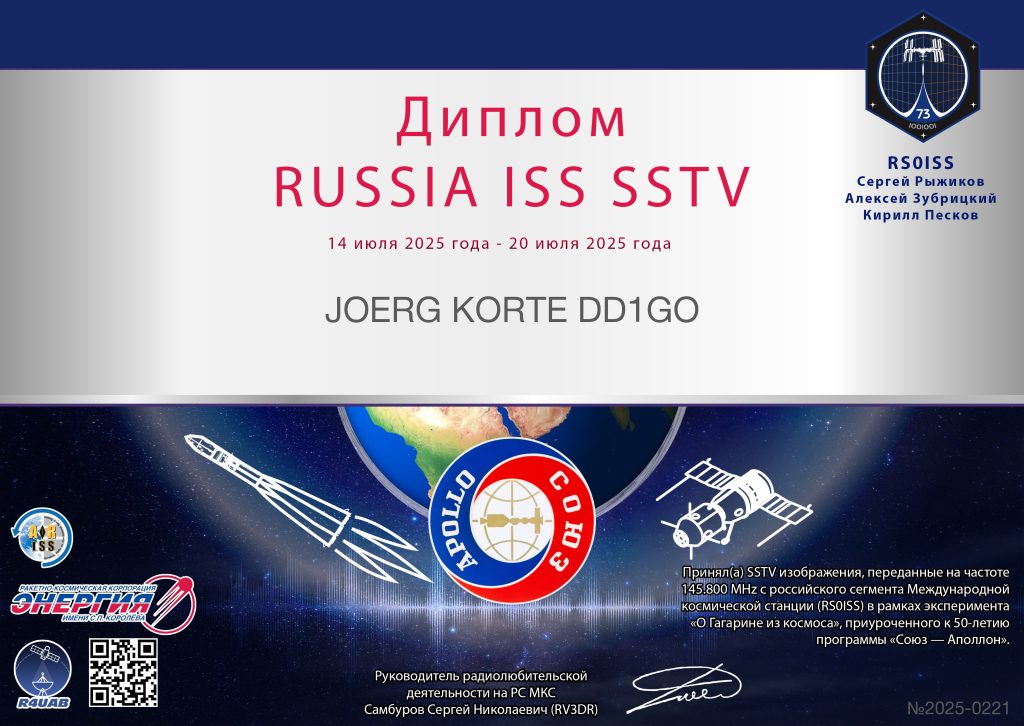 Die Übertragungen bestehen aus 12 Bildern der Apollo-Sojus-Mission und STS 51F, bei dem der SSTV-Betrieb auf Shuttles eingeführt wurde.